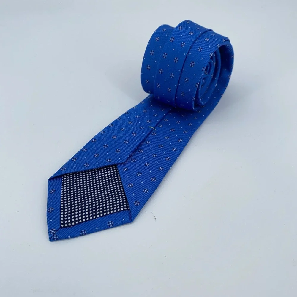 Eton Tie Mens‎ One Size Blue Patterned Silk Classic Luxury Necktie England Made
